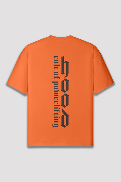 HM "CULT OF POWERLIFTING" BACK COVER - ORANGE OVERSIZED T-SHIRT