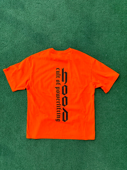 HM "CULT OF POWERLIFTING" BACK COVER - ORANGE OVERSIZED T-SHIRT