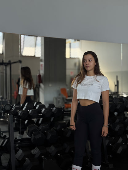 HM "POWERLIFTING APPAREL" - WHITE CROP TOP